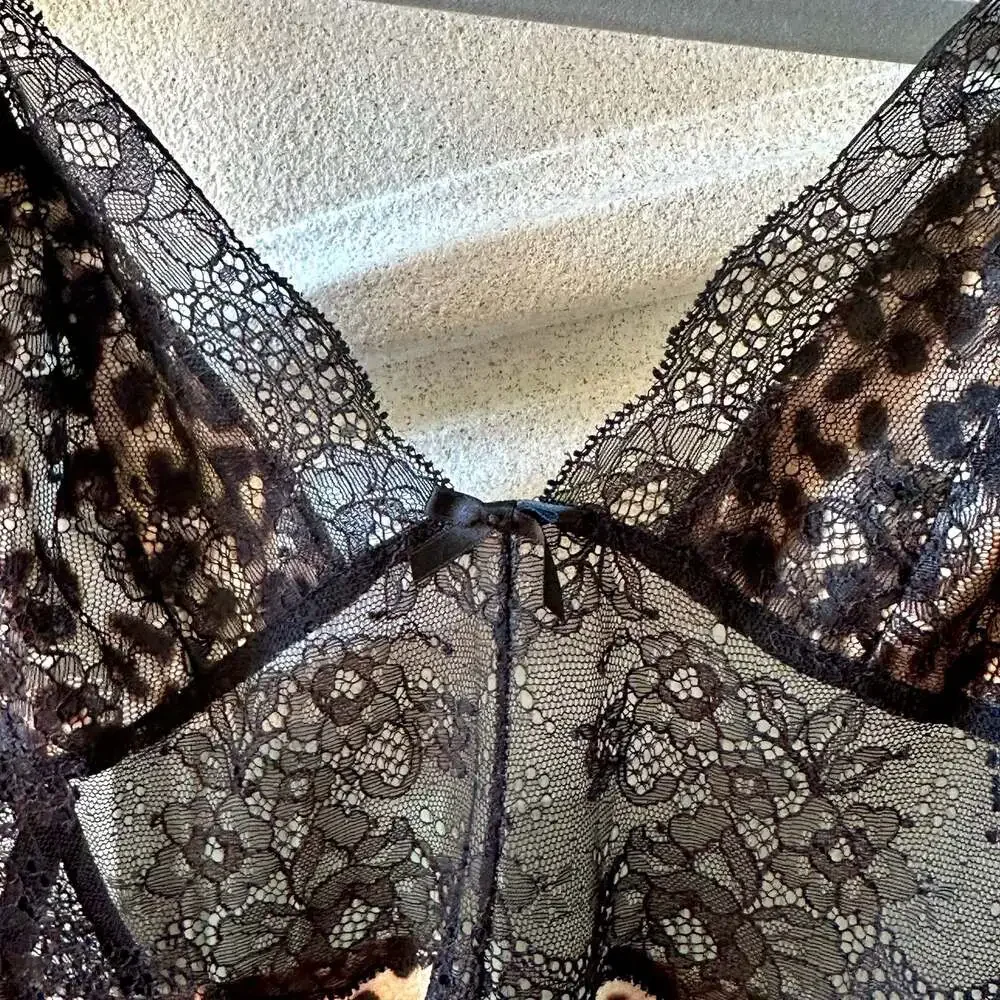 Victoria's Secret Leopard Print Satin and Lace Babydoll Chemise